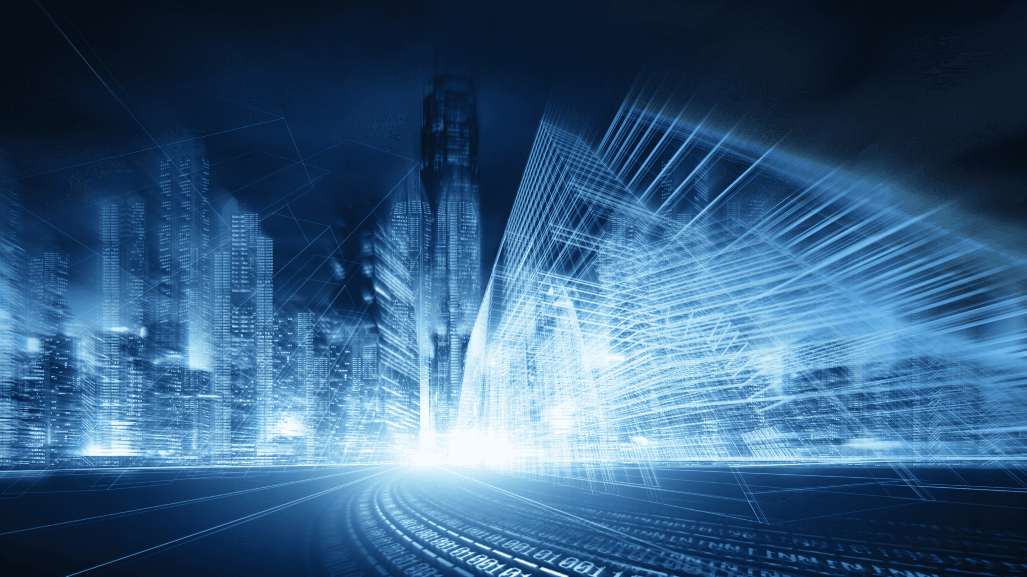 Abstract city scape with technology grid overlay