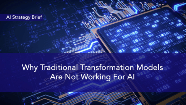 Abstract digital circuit board representing outdated technology frameworks in AI adoption