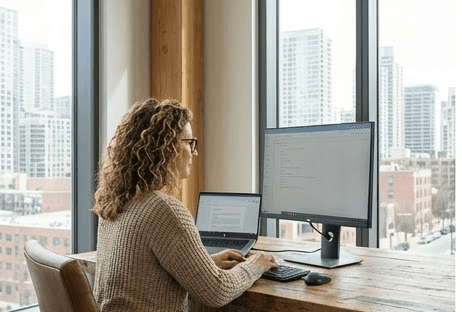Woman working at a computer