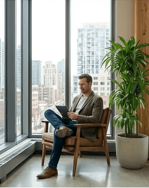 Man reading on office space